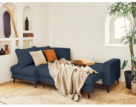 Canapé d'angle gauche 4 places convertible avec coffre en velours côtelé Albane