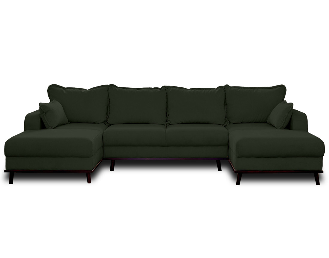 Canapé panoramique en U 7 places convertible avec coffre en velours côtelé Albane