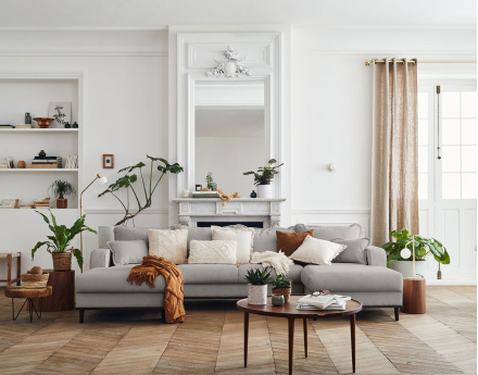 Canapé panoramique en U 7 places en velours côtelé Albane