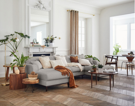 Canapé panoramique en U 7 places en velours côtelé Albane