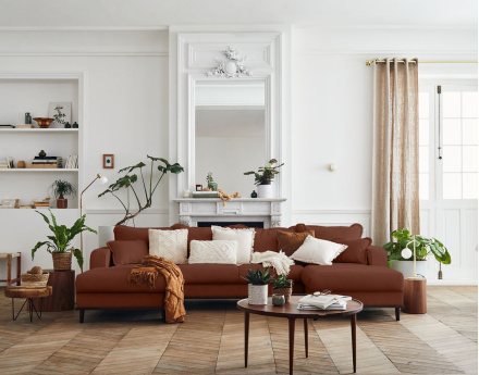 Canapé panoramique en U 7 places en velours côtelé Albane