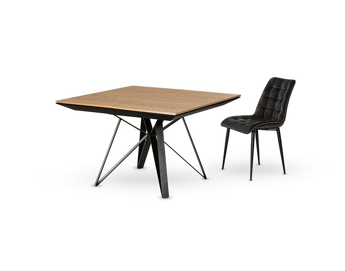 Table à manger carrée extensible bois et métal 120 à 212 cm Belize