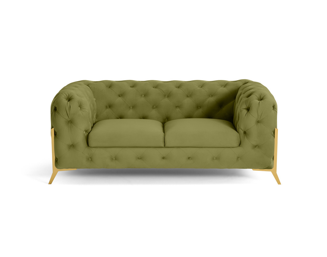 Canapé 2 places chesterfield en velours pieds en métal doré Camden