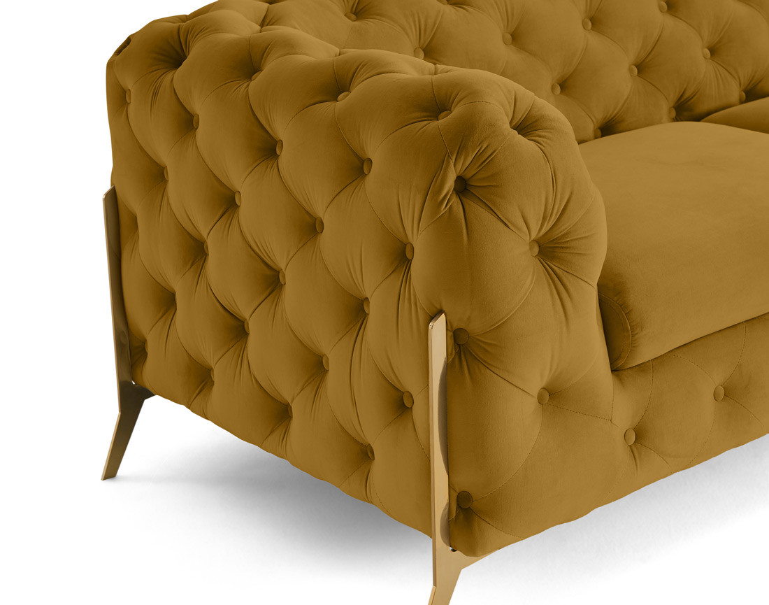 Canapé 2 places chesterfield en velours pieds en métal doré Camden