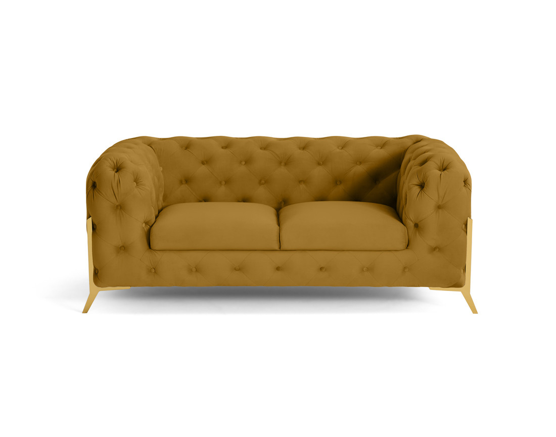 Canapé 2 places chesterfield en velours pieds en métal doré Camden