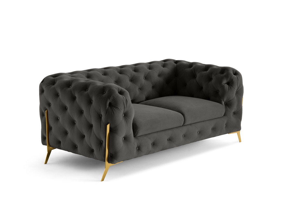 Canapé 2 places chesterfield en velours pieds en métal doré Camden