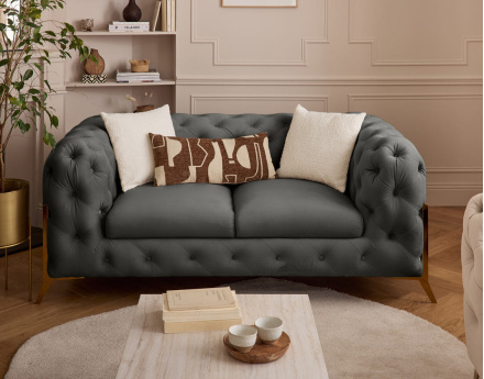 Canapé 2 places chesterfield en velours pieds en métal doré Camden