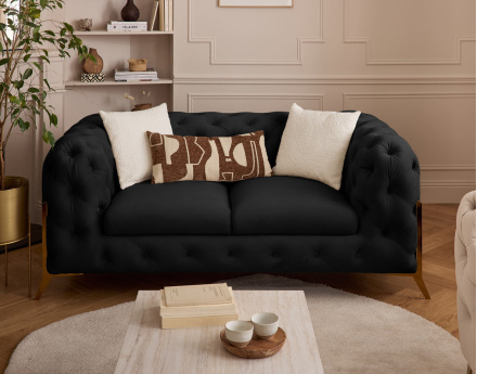 Canapé 2 places chesterfield en velours pieds en métal doré Camden