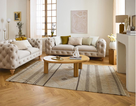 Canapé 3 places chesterfield en velours pieds bois Walter