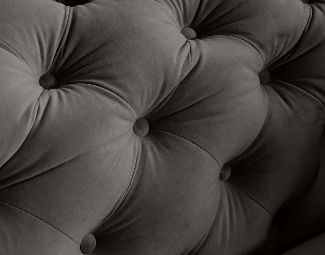 Canapé 3 places chesterfield en velours pieds bois Walter