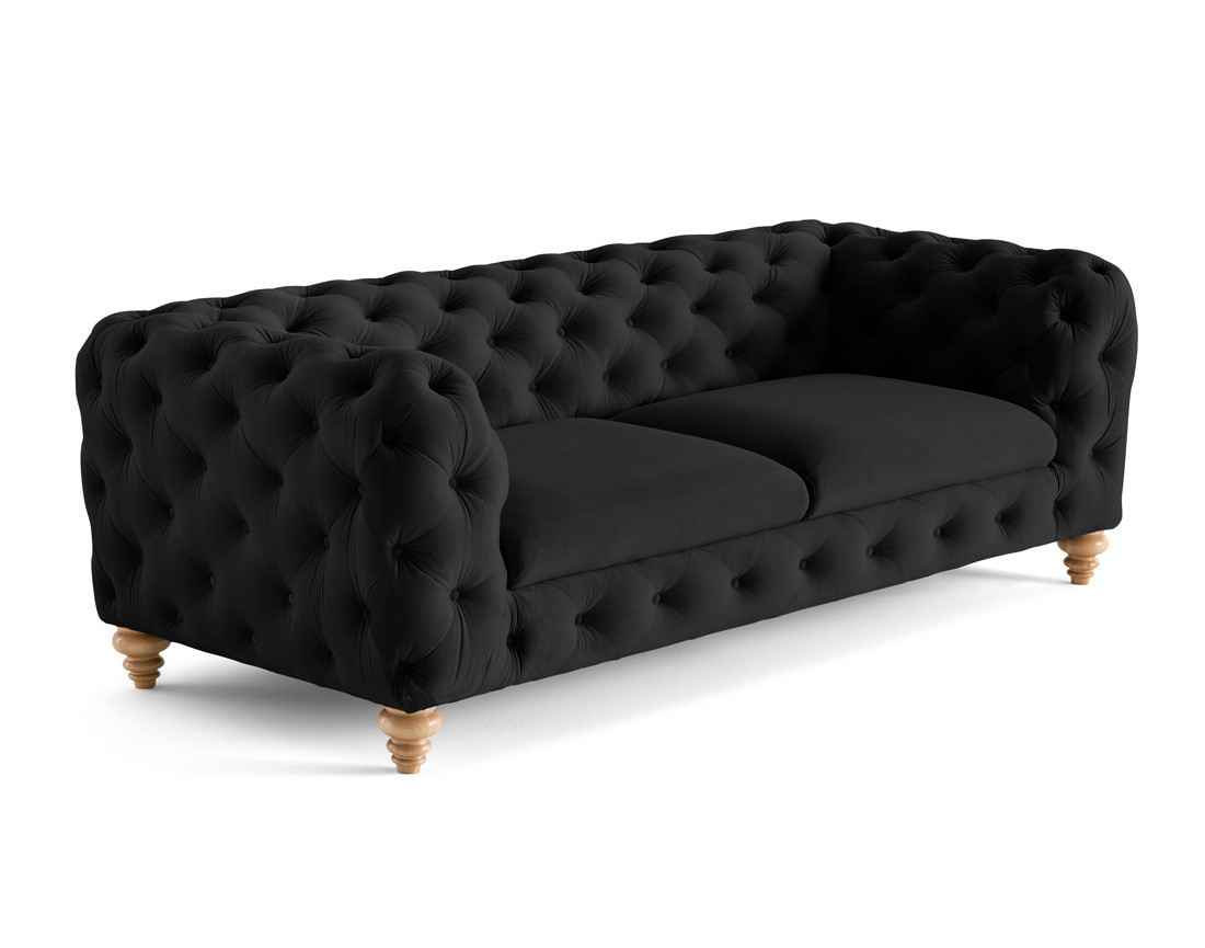 Canapé 3 places chesterfield en velours pieds bois Walter