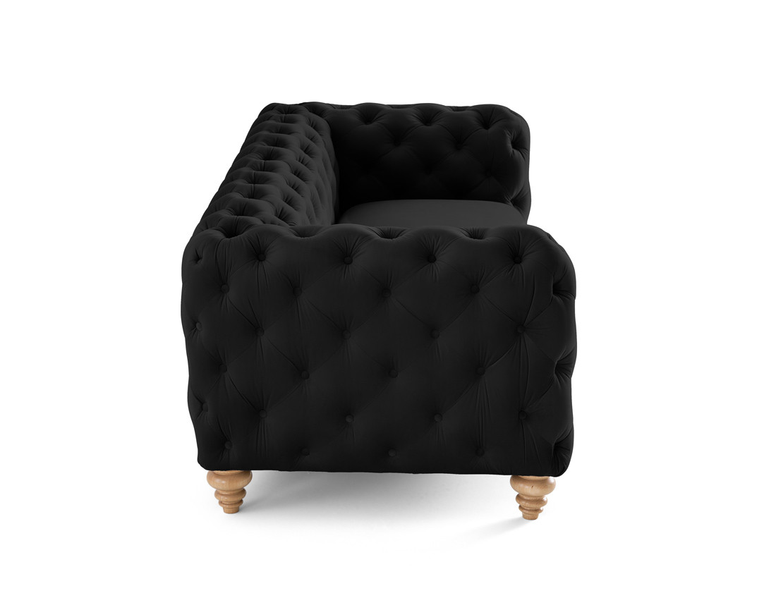 Canapé 3 places chesterfield en velours pieds bois Walter