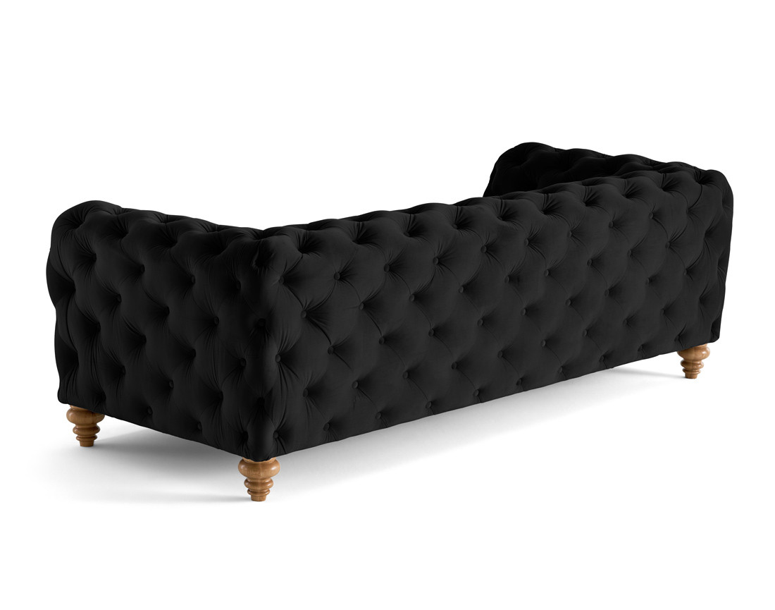 Canapé 3 places chesterfield en velours pieds bois Walter