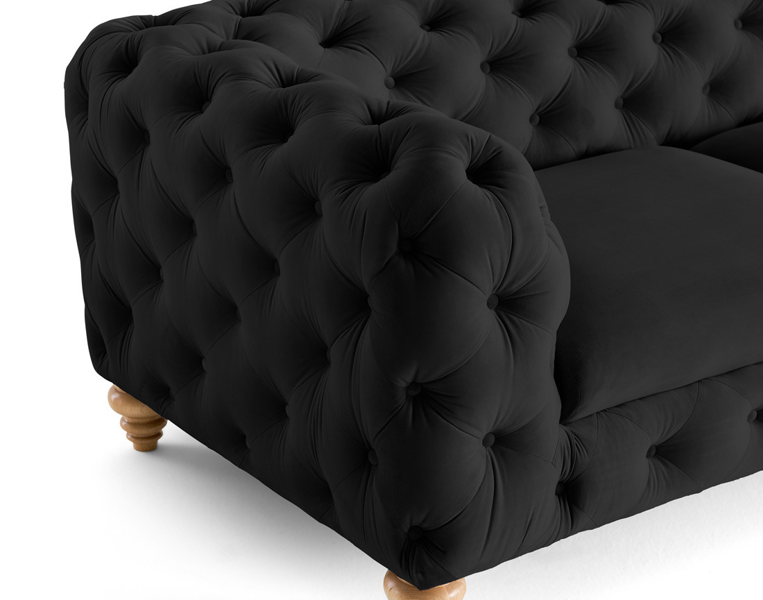 Canapé 3 places chesterfield en velours pieds bois Walter