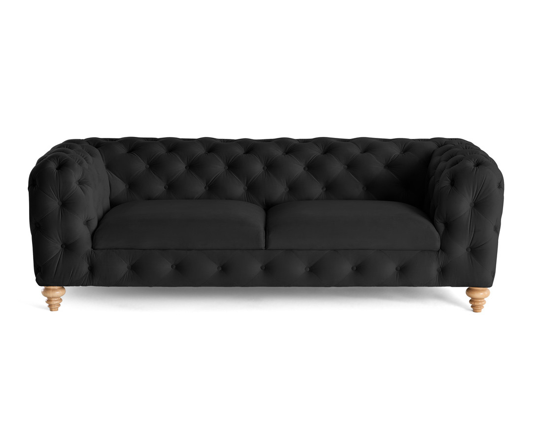 Canapé 3 places chesterfield en velours pieds bois Walter