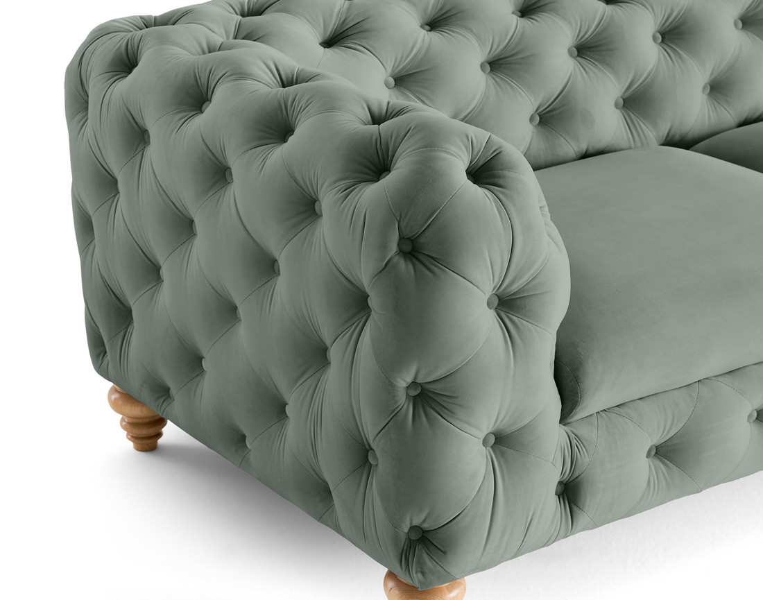 Canapé 2 places chesterfield en velours pieds bois Walter