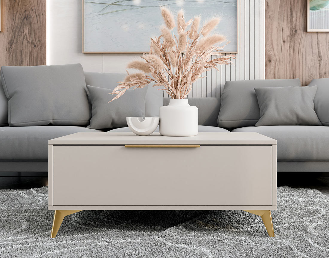 Table basse beige 1 tiroir 104 cm Boccioni