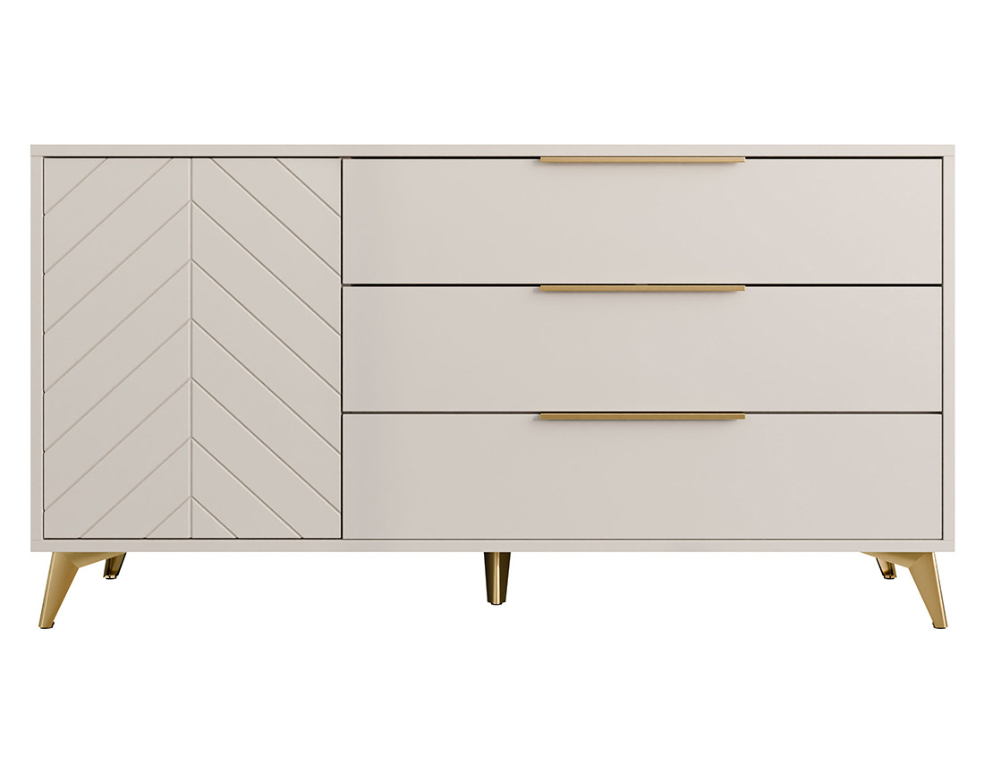 Buffet bas beige 3 tiroirs et 1 porte 154 cm Boccioni