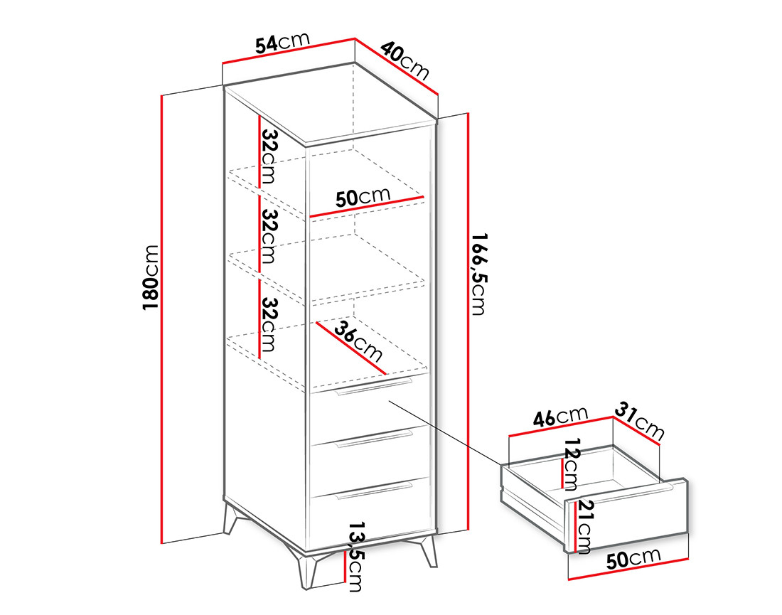Buffet haut beige 3 tiroirs et 1 porte 54x180 cm Boccioni