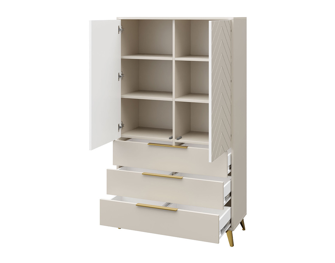 Buffet haut beige 3 tiroirs et 2 portes 104x180 cm Boccioni