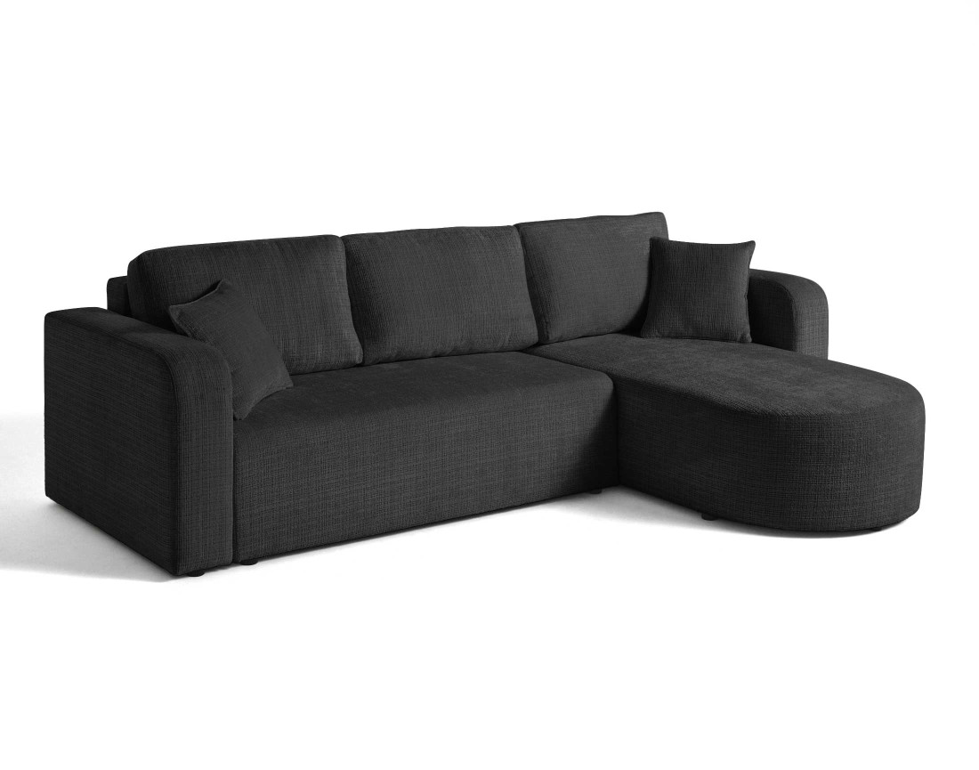 Canapé d'angle réversible 4 places convertible avec coffre en velours texturé Miro