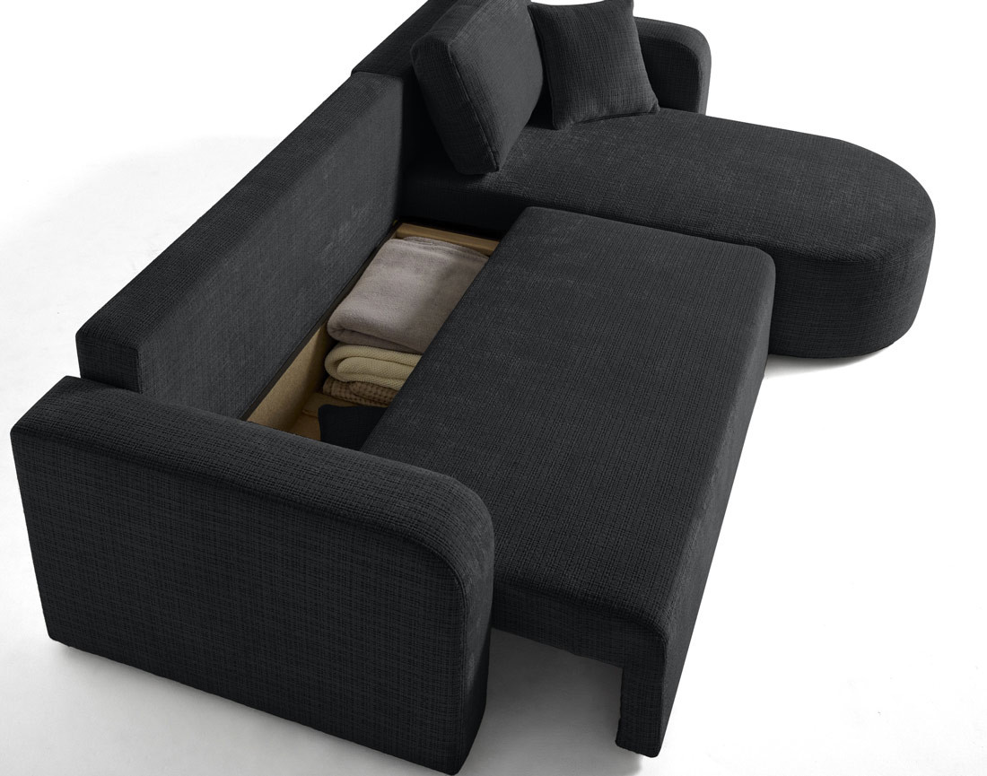 Canapé d'angle réversible 4 places convertible avec coffre en velours texturé Miro