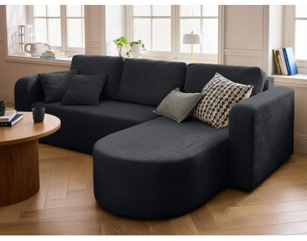 Canapé d'angle réversible 4 places convertible avec coffre en velours texturé Miro