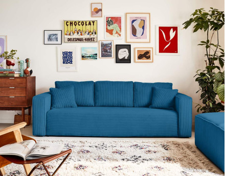 Canapé 3 places convertible avec coffre en velours côtelé Topaze