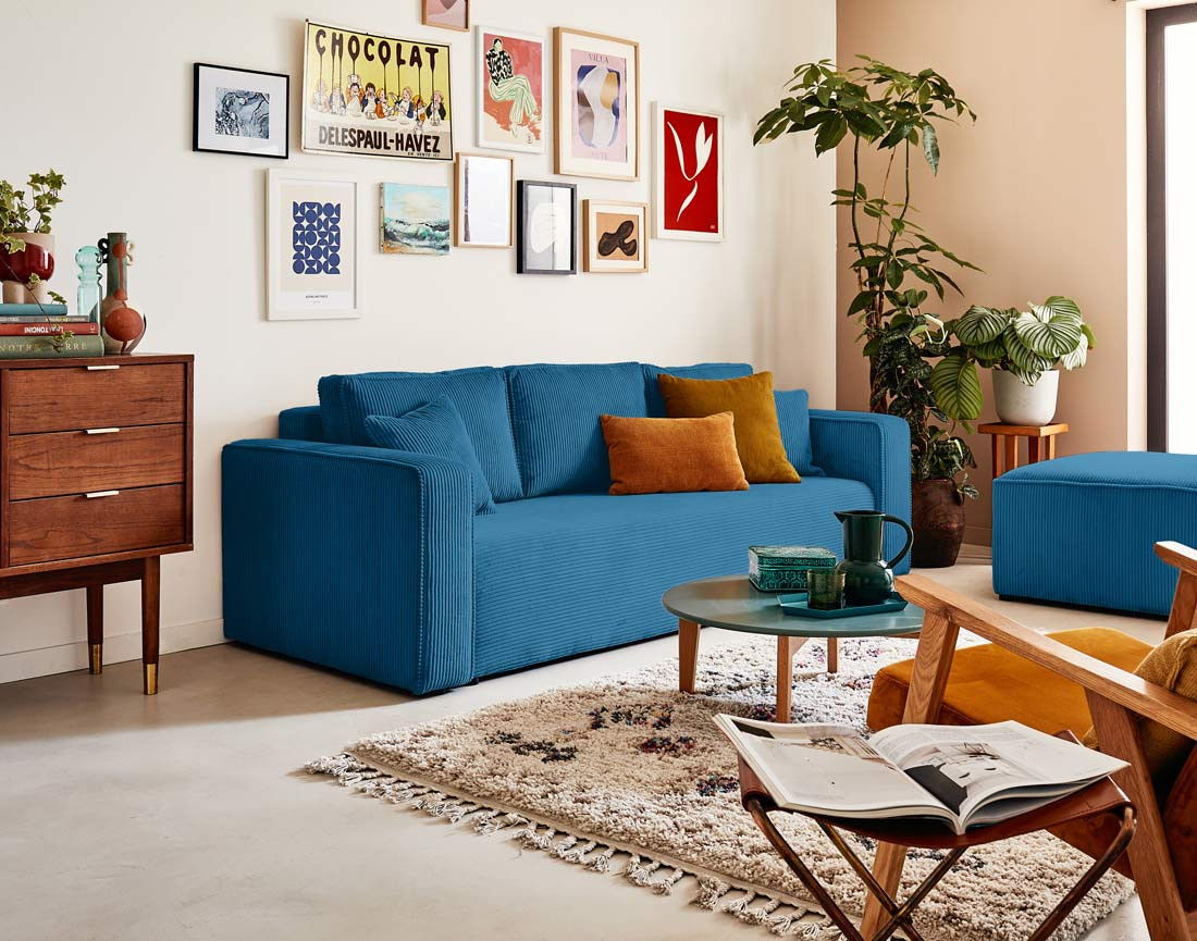 Pouf en velours côtelé Topaze