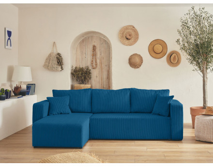 Canapé d'angle réversible 4 places convertible avec coffre en velours côtelé Topaze