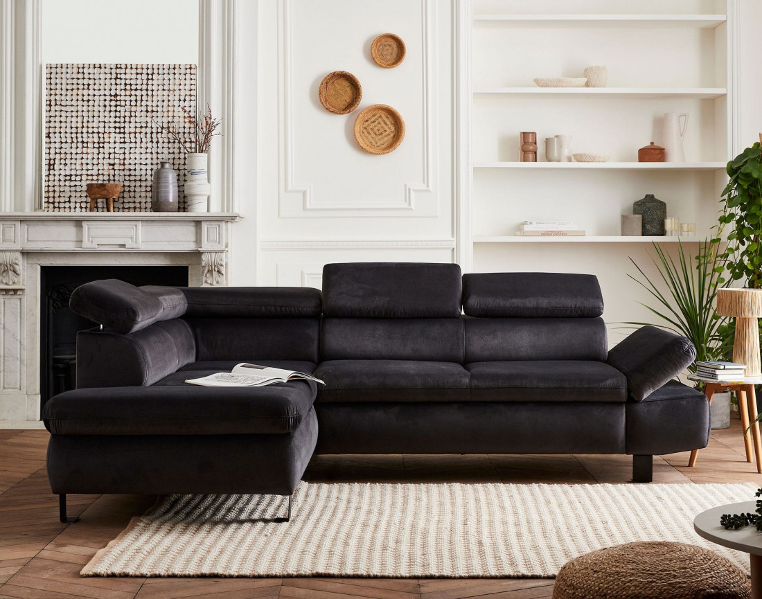 Nairobi - Canapé d'angle convertible - en velours - 5 places - avec têtières - Gauche