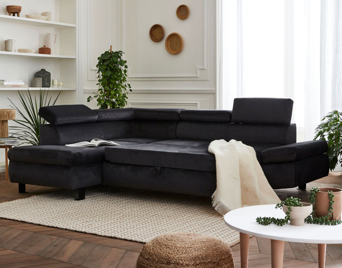 Nairobi - Canapé d'angle convertible - en velours - 5 places - avec têtières - Gauche