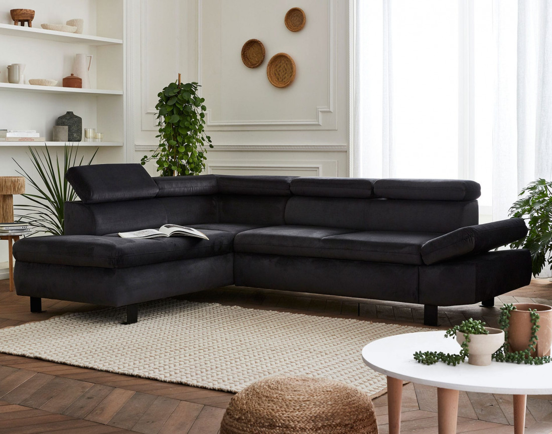 Nairobi - Canapé d'angle convertible - en velours - 5 places - avec têtières - Gauche