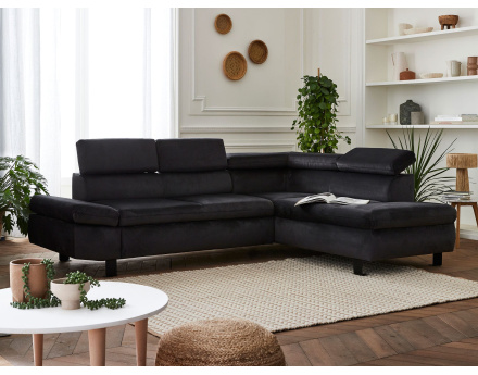 Nairobi - Canapé d'angle convertible - en velours - 5 places - avec têtières - Droit
