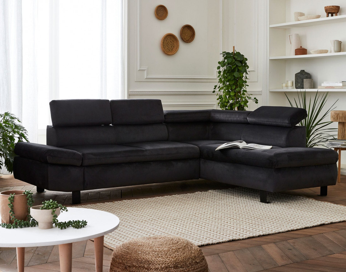 Nairobi - Canapé d'angle convertible - en velours - 5 places - avec têtières - Droit