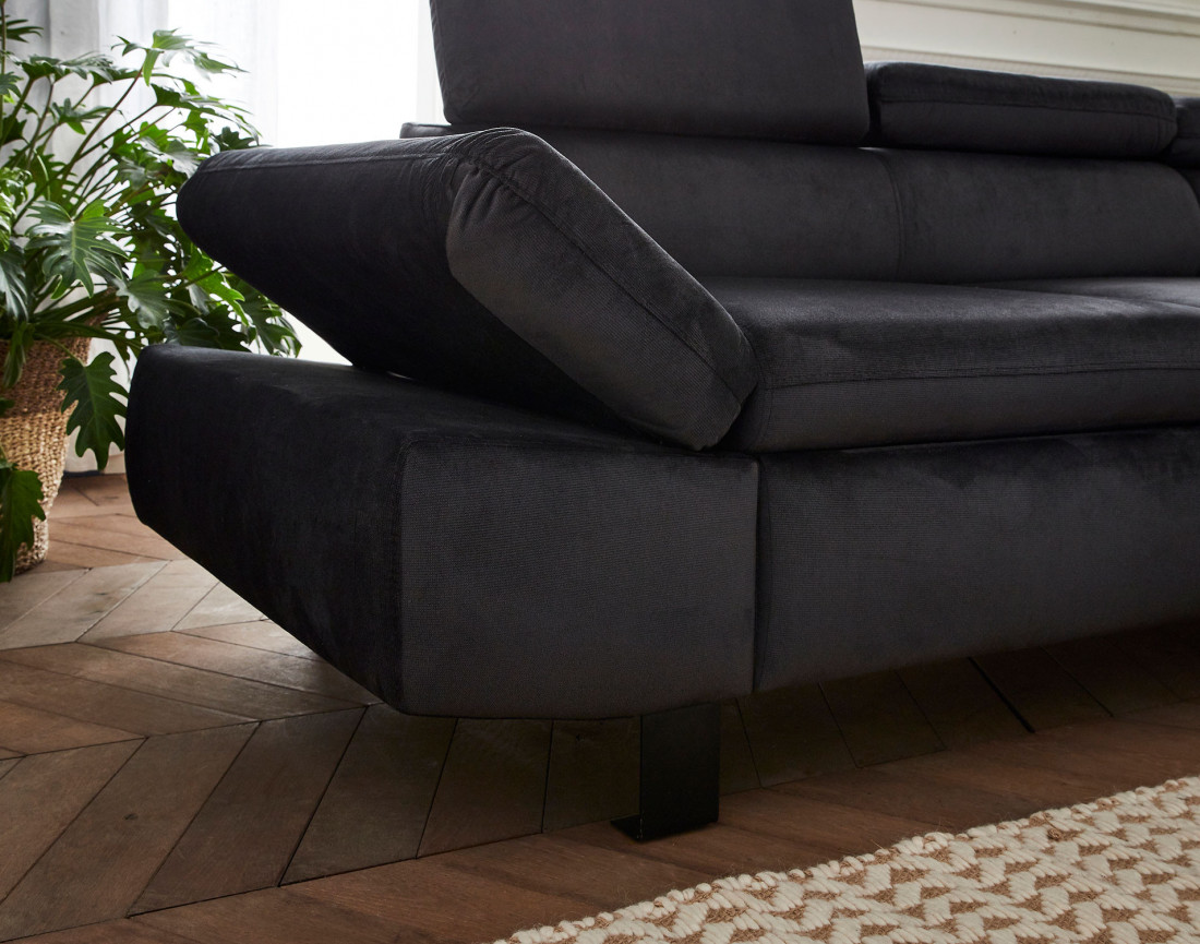 Nairobi - Canapé d'angle convertible - en velours - 5 places - avec têtières - Droit