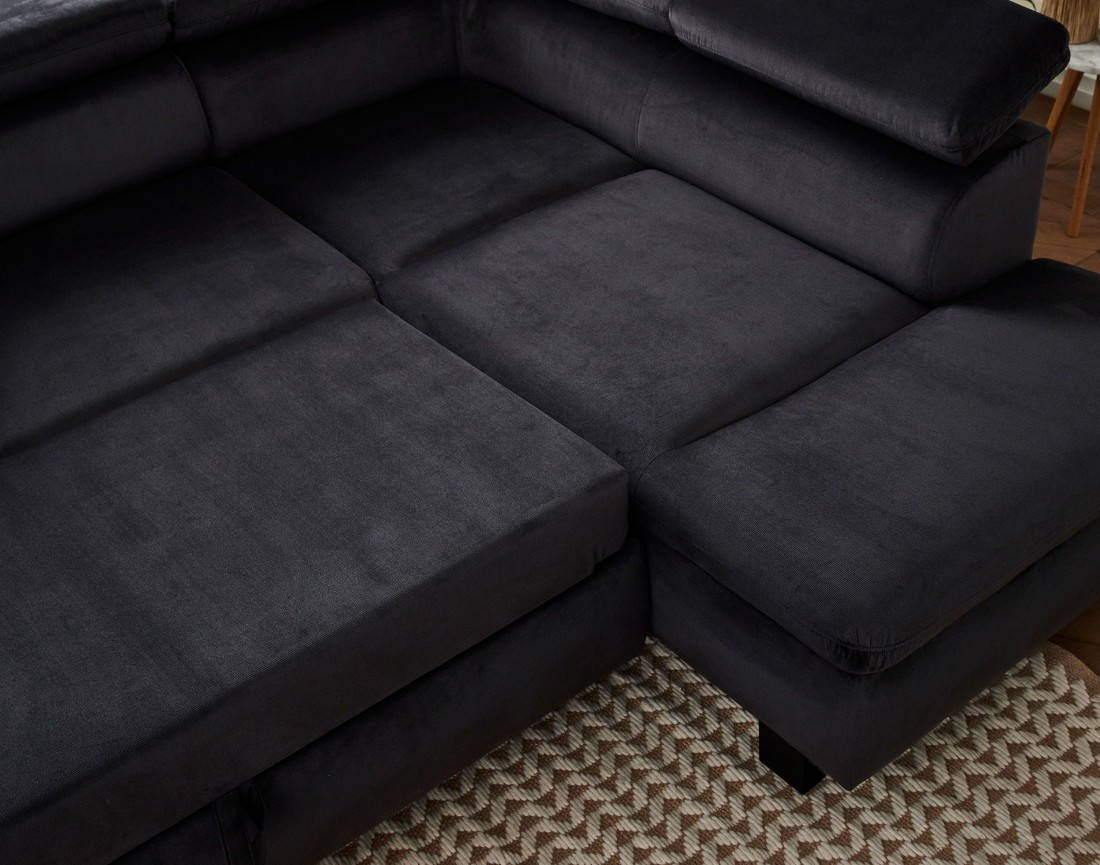 Nairobi - Canapé d'angle convertible - en velours - 5 places - avec têtières - Droit