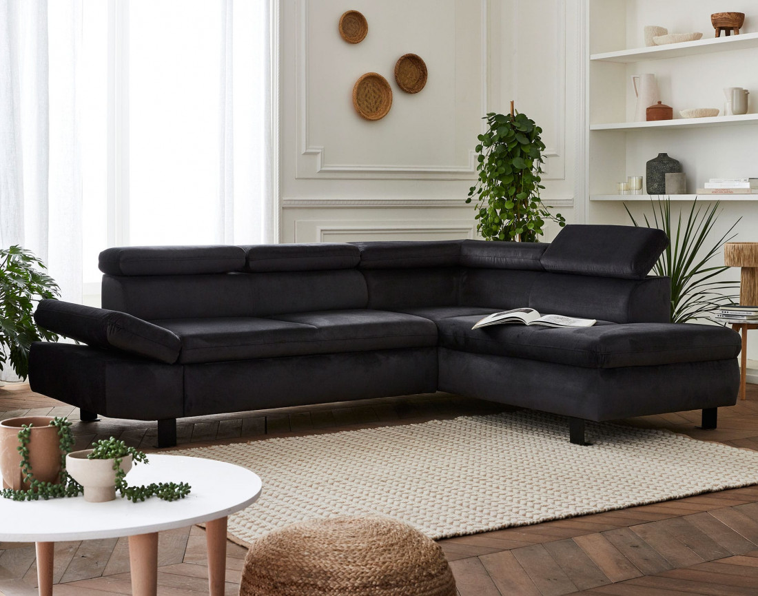 Nairobi - Canapé d'angle convertible - en velours - 5 places - avec têtières - Droit