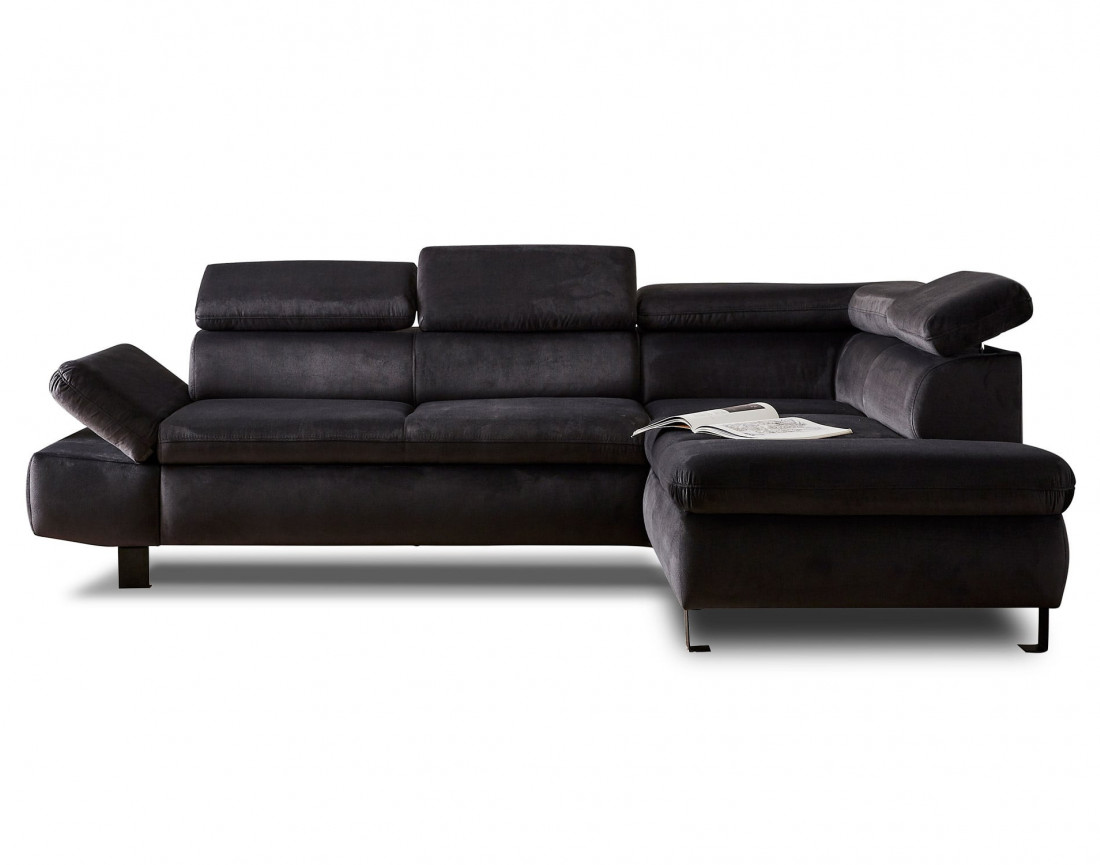 Nairobi - Canapé d'angle convertible - en velours - 5 places - avec têtières - Droit