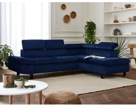 Nairobi - Canapé d'angle convertible - en velours - 5 places - avec têtières - Droit
