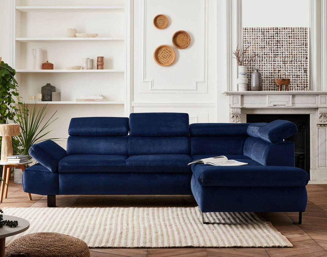 Nairobi - Canapé d'angle convertible - en velours - 5 places - avec têtières - Droit