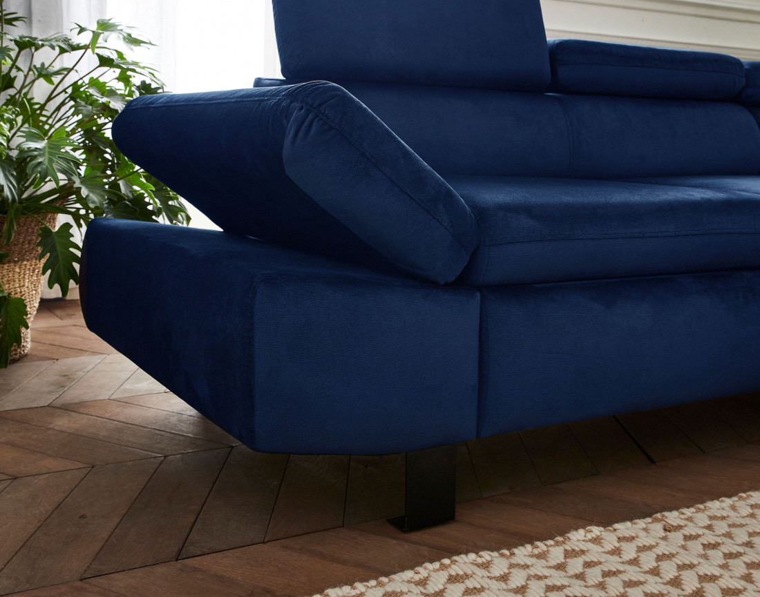 Nairobi - Canapé d'angle convertible - en velours - 5 places - avec têtières - Droit