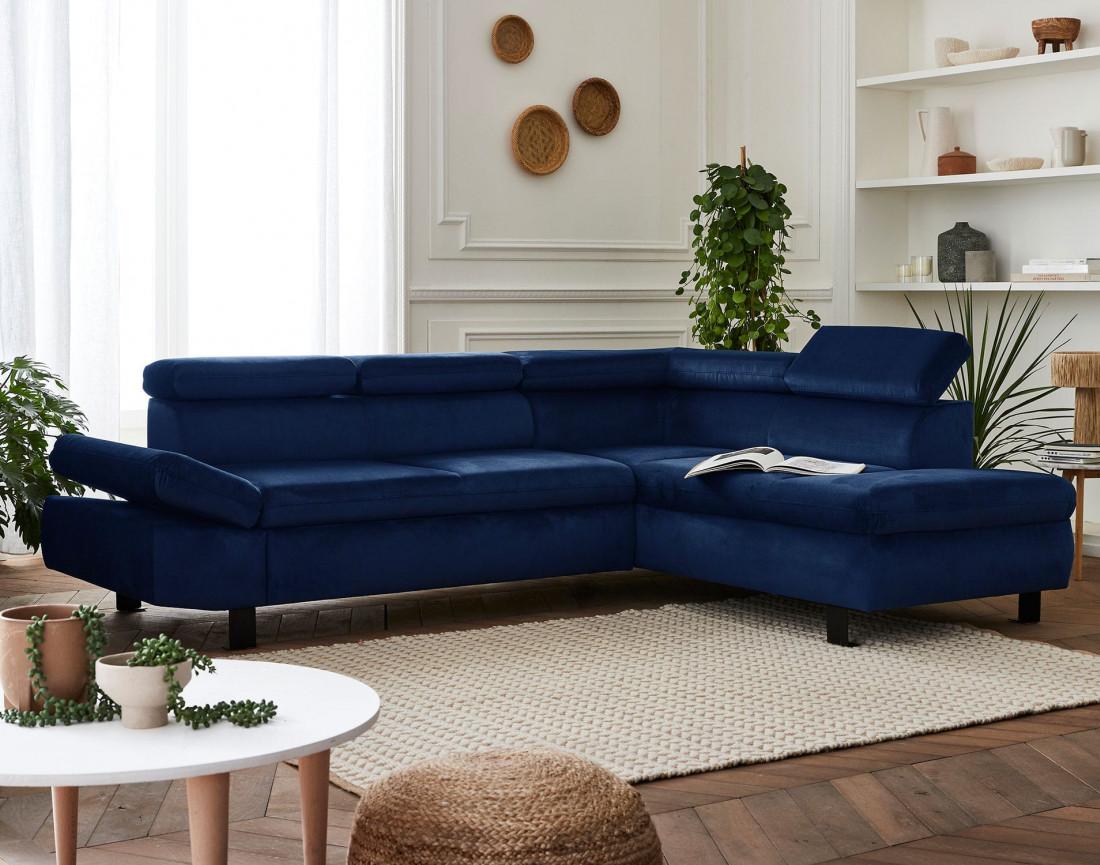 Nairobi - Canapé d'angle convertible - en velours - 5 places - avec têtières - Droit