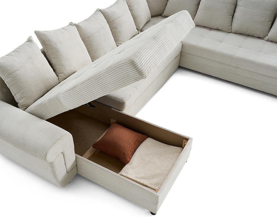 Canapé panoramique convertible, en velours côtelé 7 places Henry