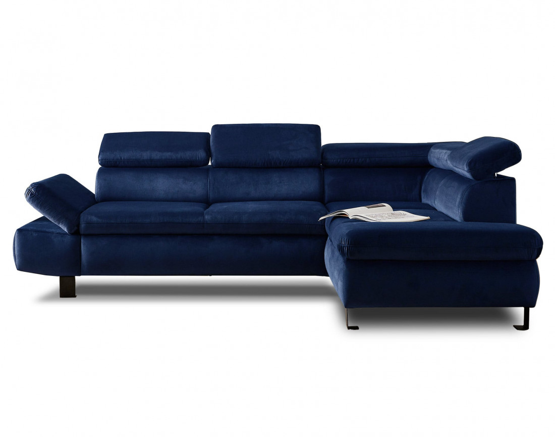 Nairobi - Canapé d'angle convertible - en velours - 5 places - avec têtières - Droit