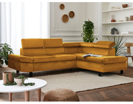Nairobi - Canapé d'angle convertible - en velours - 5 places - avec têtières - Droit