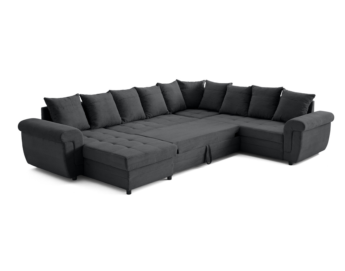 Canapé panoramique convertible, en velours côtelé 7 places Henry