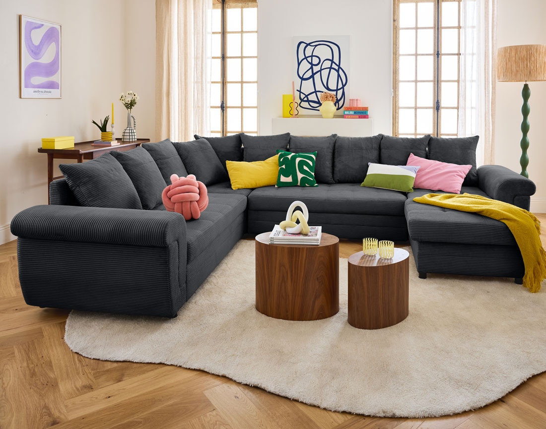 Canapé panoramique convertible, en velours côtelé 7 places Henry