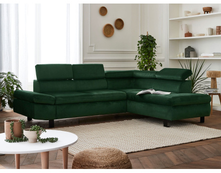 Nairobi - Canapé d'angle convertible - en velours - 5 places - avec têtières - Droit