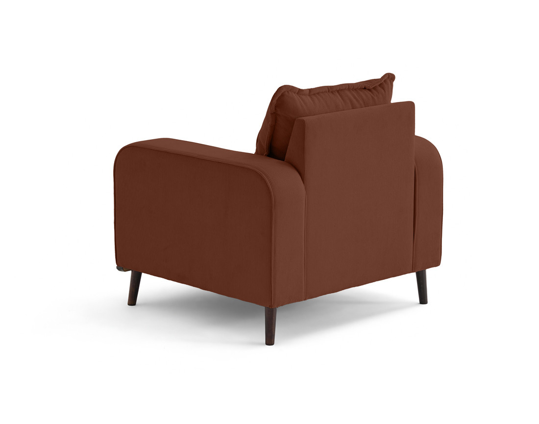 Fauteuil en velours côtelé pieds bois foncé - Albane